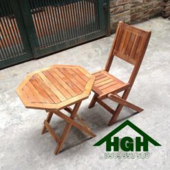 Bàn ghế gỗ cafe chân xếp HGH90