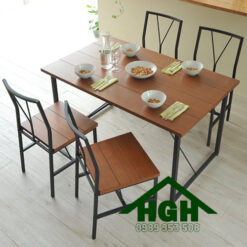 Bàn ghế nhà hàng mặt gỗ chân sắt HGH69