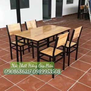 Bộ bàn ghế ăn khung sắt mặt gỗ - HGH12914