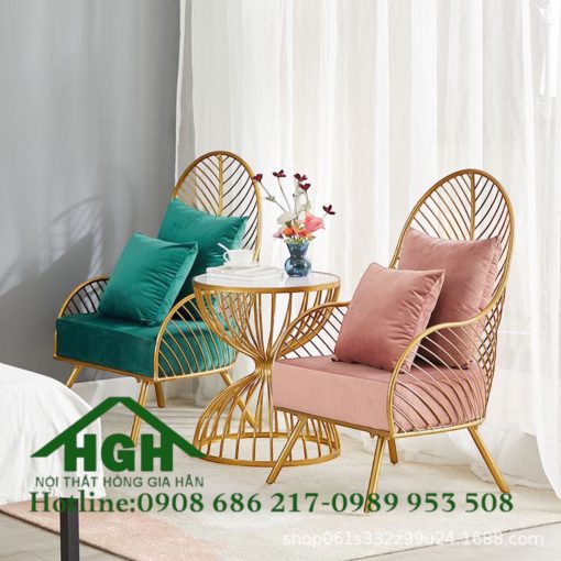 Bộ bàn ghế sắt chiếc lá decor - HGH15914