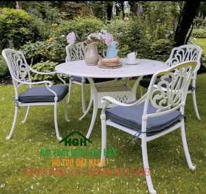 Bộ bàn ghế nhôm đúc màu trắng sân vườn - HGH2096