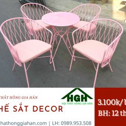 Bộ bàn ghế sắt decor màu hồng - HGH1514
