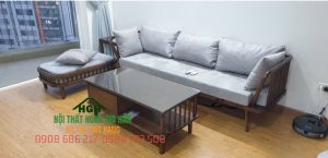 Bộ bàn ghế nệm kết hợp gỗ màu xám - HGH24101