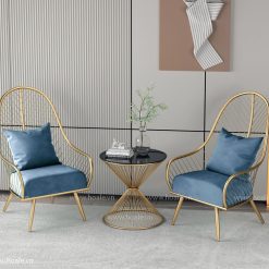Bộ bàn ghế sắt hình chiếc lá màu xanh dương - HGH26107