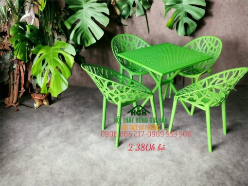 Bộ bàn ghế nhựa đúc hình nón màu xanh - HGH27105