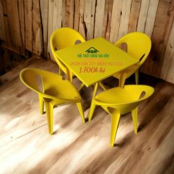Bộ bàn ghế nhựa đúc lưng vòm màu vàng - HGH2810