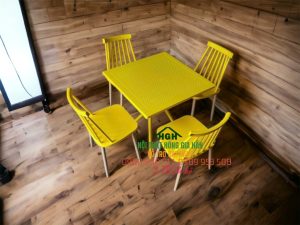 Bộ bàn ghế cafe lưng sọc màu vàng - HGH3013