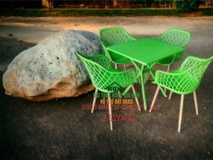 Bộ bàn ghế cafe đan chéo màu xanh - HGH30104