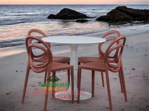 Bộ bàn ghế cafe lưng tròn màu nâu - HGH30105
