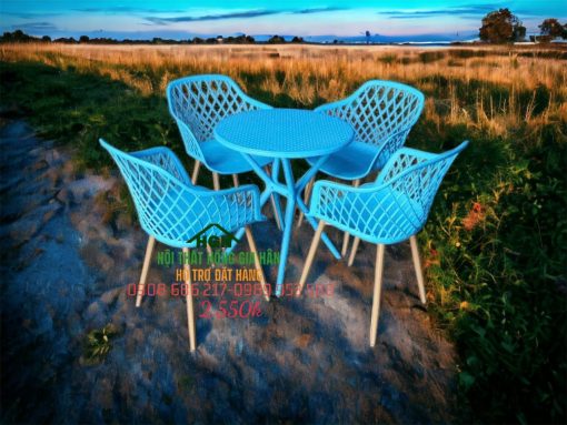 Bộ bàn ghế cafe đan chéo màu xanh dương - HGH30105