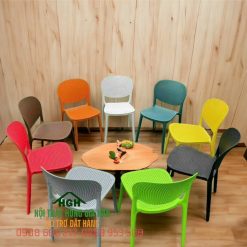 Bộ bàn ghế nhựa đúc lỗ deocr - HGH3018