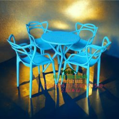 Bộ bàn ghế cafe nhựa đúc cao cấp màu xanh - HGH3011