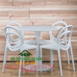 Bộ bàn ghế cafe lưng tròn màu trắng decor - HGH30104