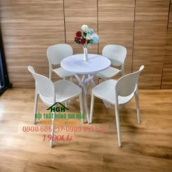 Bộ bàn ghế cafe nhựa đúc lỗ màu trắng - HGH3016