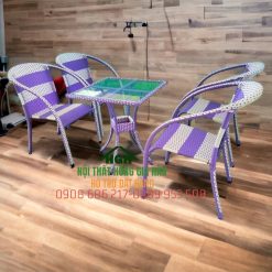 Bộ bàn ghế mây nhựa sọc decor - HGH3110