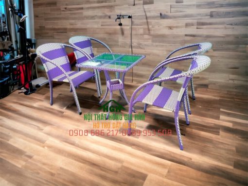 Bộ bàn ghế mây nhựa sọc decor - HGH3110