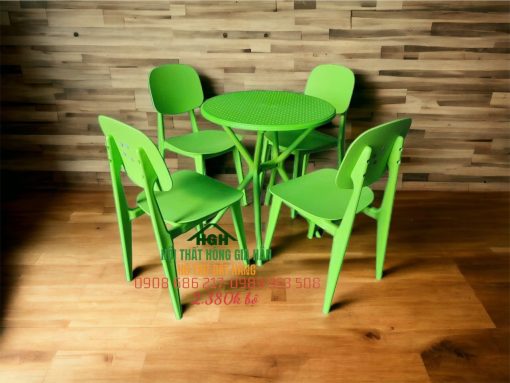 Bộ bàn ghế nhựa đúc đục lỗ màu xanh - HGH131212