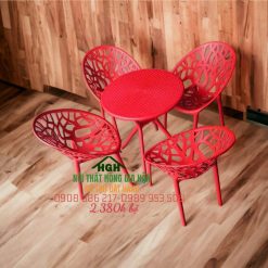 Bộ bàn ghế nhựa đúc hình nón màu đỏ - HGH15121