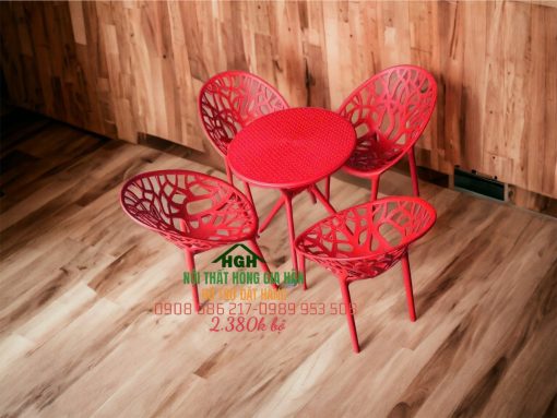 Bộ bàn ghế nhựa đúc hình nón màu đỏ - HGH15121