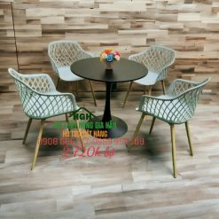 Bộ bàn ghế đan chéo kết hợp chân gỗ màu xám - HGH15125