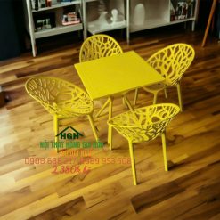 Bộ bàn ghế nhựa đúc lưng tròn tone vàng - HGH15127