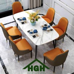 Bộ bàn ăn mặt đá nhập khẩu 6 ghế - HGH11123